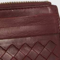 Bottega Veneta Burgundy Intrecciato Leather Zip Card Holder 