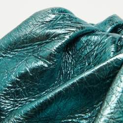 Bottega Veneta Metallic Green Leather Teen Pouch Clutch