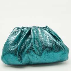 Bottega Veneta Metallic Green Leather Teen Pouch Clutch