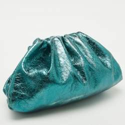 Bottega Veneta Metallic Green Leather Teen Pouch Clutch