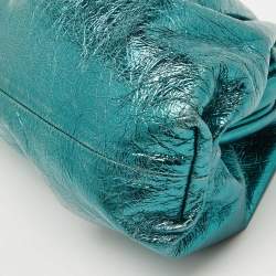 Bottega Veneta Metallic Green Leather Teen Pouch Clutch