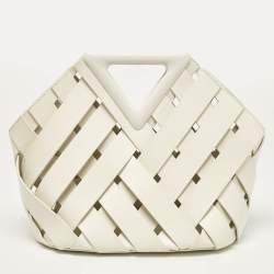Pre Owned Bottega Veneta White Woven Leather Point Tote