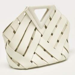 Pre Owned Bottega Veneta White Woven Leather Point Tote