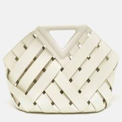 Pre Owned Bottega Veneta White Woven Leather Point Tote