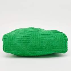 Pre Owned Bottega Veneta Green Terrycloth Fabric Classic The Pouch Clutch