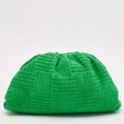 Pre Owned Bottega Veneta Green Terrycloth Fabric Classic The Pouch Clutch