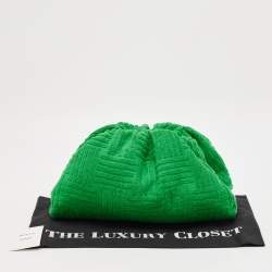 Pre Owned Bottega Veneta Green Terrycloth Fabric Classic The Pouch Clutch