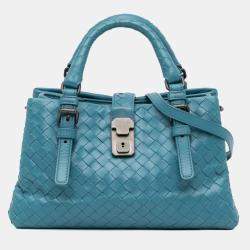 Bottega Veneta Blue Leather Mini Intrecciato Roma