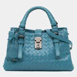 Bottega Veneta Blue Leather Mini Intrecciato Roma