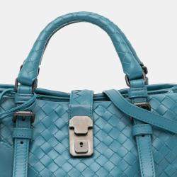 Bottega Veneta Blue Leather Mini Intrecciato Roma