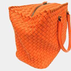 Bottega Veneta Orange Leather Intrecciato Shoulder Bag