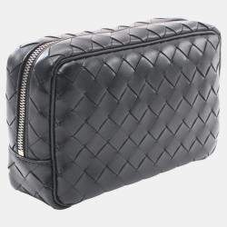 Bottega Veneta Black Leather Intrecciato Small Wristlet Bag