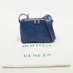 Pre Owned Bottega Veneta Blue Intrecciato Leather Cassette Shoulder Bag