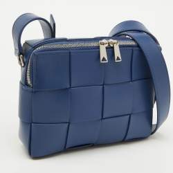 Pre Owned Bottega Veneta Blue Intrecciato Leather Cassette Shoulder Bag