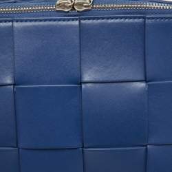 Pre Owned Bottega Veneta Blue Intrecciato Leather Cassette Shoulder Bag