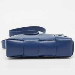 Pre Owned Bottega Veneta Blue Intrecciato Leather Cassette Shoulder Bag