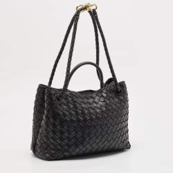Pre Owned Bottega Veneta Black Intrecciato Leather Medium Andiamo Top Handle Bag