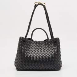 Pre Owned Bottega Veneta Black Intrecciato Leather Medium Andiamo Top Handle Bag