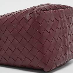 Pre Owned Bottega Veneta Burgundy Intrecciato Leather Flip Flap Tote