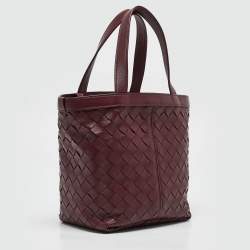 Pre Owned Bottega Veneta Burgundy Intrecciato Leather Flip Flap Tote