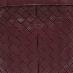 Pre Owned Bottega Veneta Burgundy Intrecciato Leather Flip Flap Tote