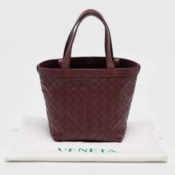 Pre Owned Bottega Veneta Burgundy Intrecciato Leather Flip Flap Tote