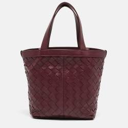 Pre Owned Bottega Veneta Burgundy Intrecciato Leather Flip Flap Tote