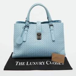 مملوكة مسبقًا Bottega Veneta Light Blue Intrecciato Leather Medium Roma Tote