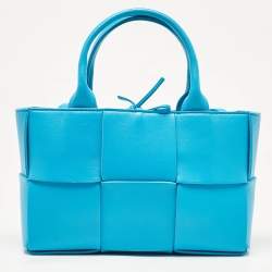 Pre Owned Bottega Veneta Light Blue Intrecciato Leather Mini Arco Tote