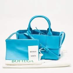 Pre Owned Bottega Veneta Light Blue Intrecciato Leather Mini Arco Tote