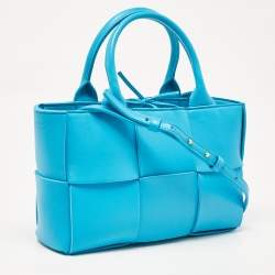 Pre Owned Bottega Veneta Light Blue Intrecciato Leather Mini Arco Tote