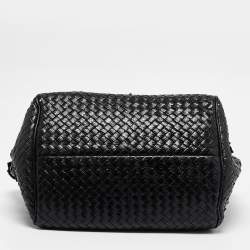 Pre Owned Bottega Veneta Black Intrecciato Lizard Ruffled Satchel