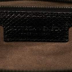 Pre Owned Bottega Veneta Black Intrecciato Lizard Ruffled Satchel