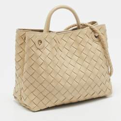 مملوكة مسبقًا Bottega Veneta Cream Intrecciato Leather Small Andiamo Tote