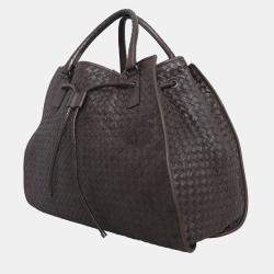 Pre Owned Bottega Veneta Dark Brown Intrecciato Drawstring Tote Bag