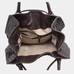 Pre Owned Bottega Veneta Dark Brown Intrecciato Drawstring Tote Bag