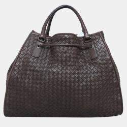 Pre Owned Bottega Veneta Dark Brown Intrecciato Drawstring Tote Bag