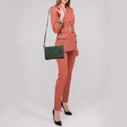 Pre Owned Bottega Veneta Dark Green Interccio Leather Cassette Shoulder Bag