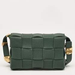 Pre Owned Bottega Veneta Dark Green Interccio Leather Cassette Shoulder Bag