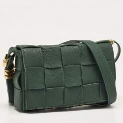 Pre Owned Bottega Veneta Dark Green Interccio Leather Cassette Shoulder Bag