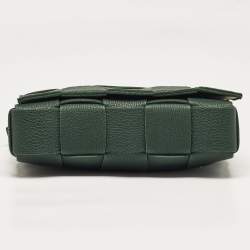 Pre Owned Bottega Veneta Dark Green Interccio Leather Cassette Shoulder Bag