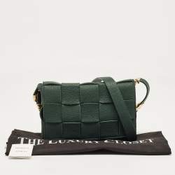 Pre Owned Bottega Veneta Dark Green Interccio Leather Cassette Shoulder Bag
