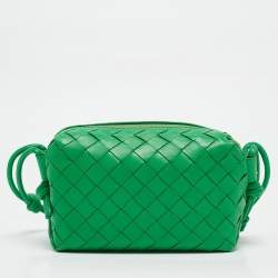 Pre Owned Bottega Veneta Green Intrecciato Leather Mini Loop Camera Crossbody Bag