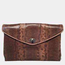 Bottega Veneta Brown Lizard Leather Clutch