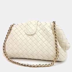 Pre Owned Bottega Veneta Ivory Leather Lauren 1980 Clutch Bag