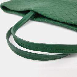 Pre Owned Bottega Veneta Green Leather Mesh Tote And Shoulder Bag