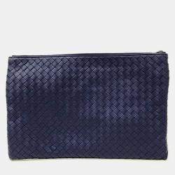 Bottega Veneta Navy Blue Leather Mesh Clutch