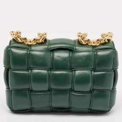 Bottega Veneta Green Leather Padded Chain Cassette Top Handle Bag