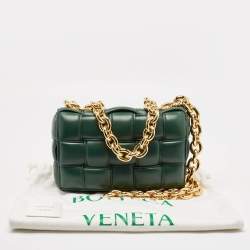 Bottega Veneta Green Leather Padded Chain Cassette Top Handle Bag