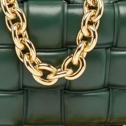 Bottega Veneta Green Leather Padded Chain Cassette Top Handle Bag